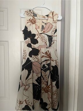 Sleeveless Cream Floral Fit-and-Flare Dress